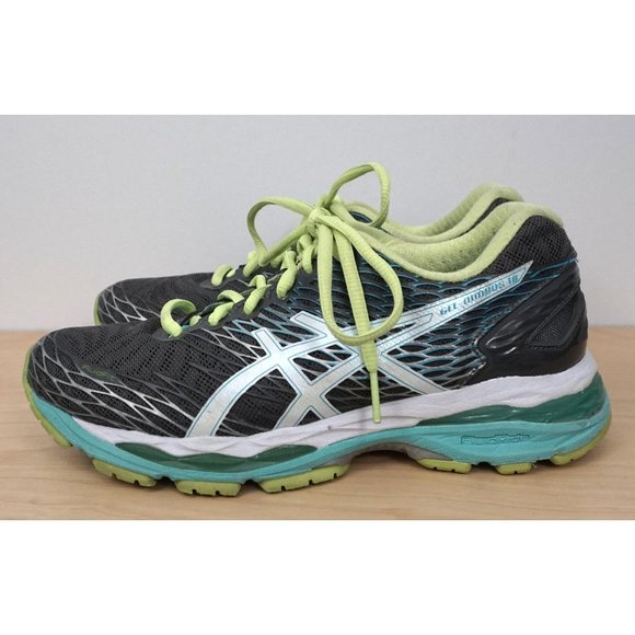 ASICS Gel Nimbus 18 Gray Lime Turquoise Lace Up Running Shoes Sneakers Size 6 - Picture 5 of 9